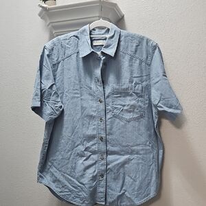 Claiborne Light Blue Short Sleeve Denim Button-Up Shirt
